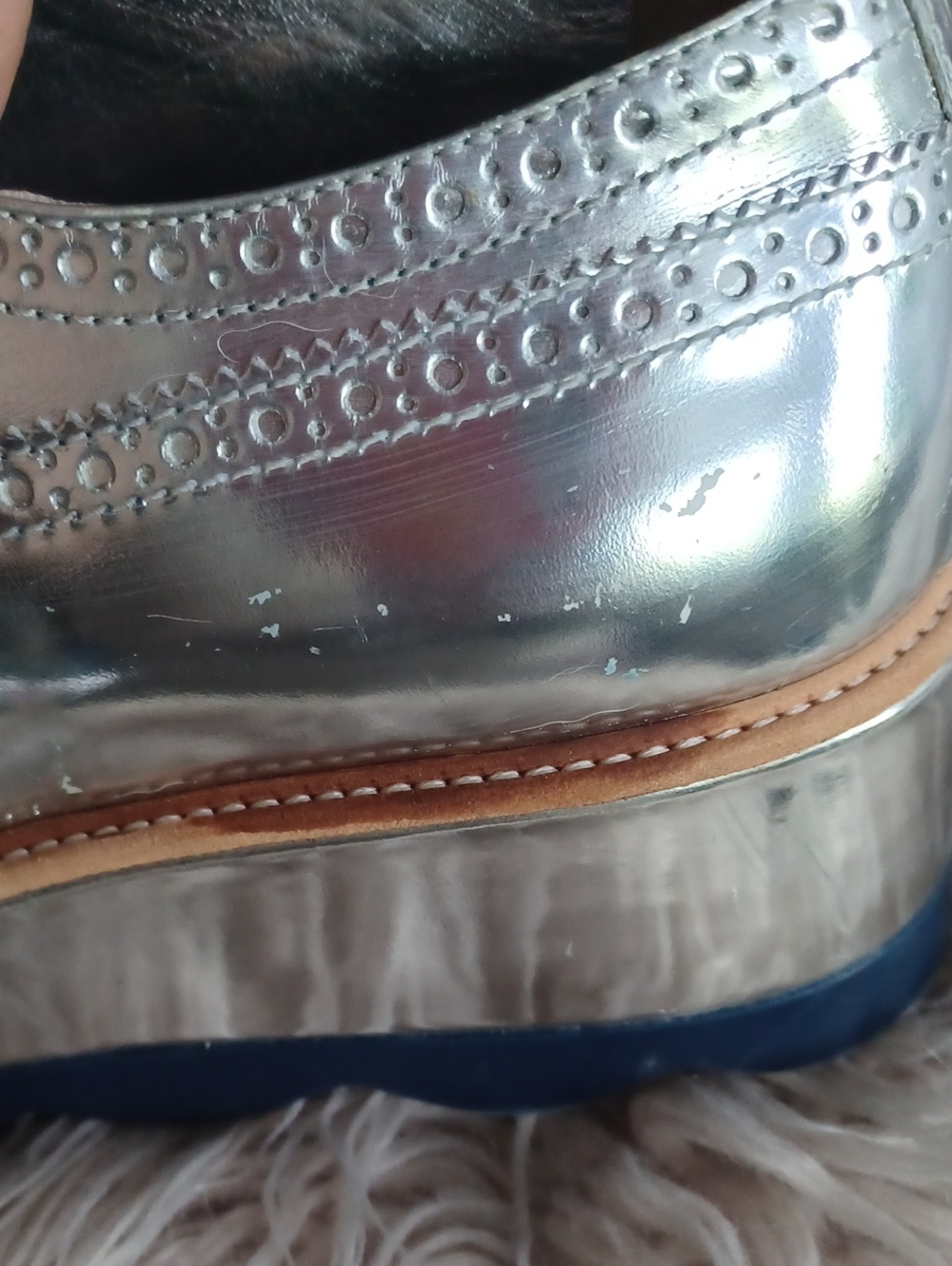PRADA Silver Metallic Leather Platform Oxford Shoes - Picture 15 of 16